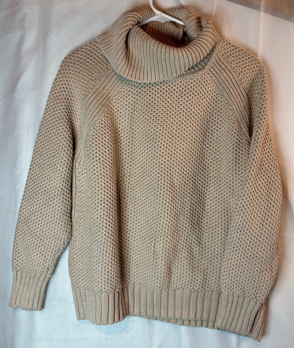 Haven Well Within Beige Knit Cotton Long Sleeve Turtleneck Sweater Size Medium